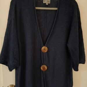 JM Collection Navy Sweater with Wooden Buttons